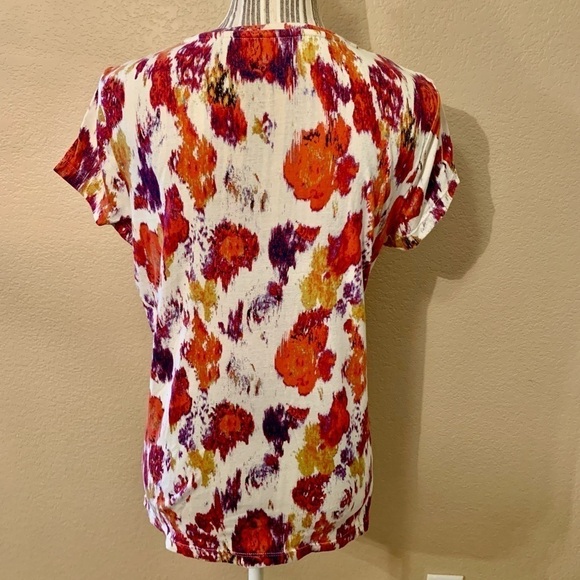 Daisy Fuentes Top Large Cream Orange Purple Gold Abstract Floral Cotton - Picture 8 of 14